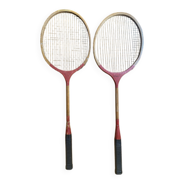 Pair of vintage wooden badminton rackets player