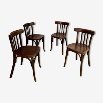 Lot de 4 anciennes chaises de bistrot en bois courbé années 50 vintage