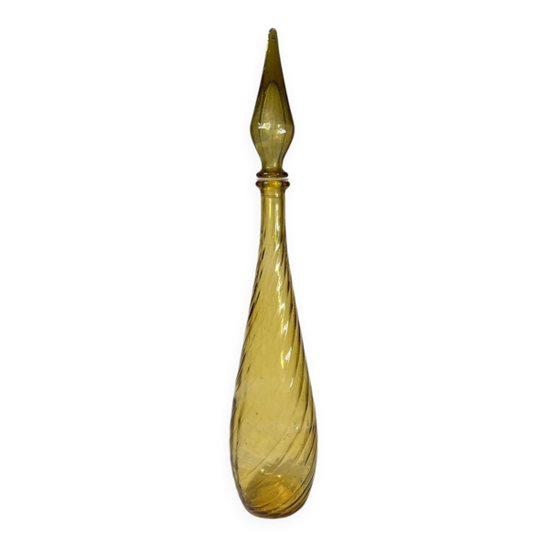 Bouteille de génie jaune orange en verre texturé diamant vagues, Verrerie