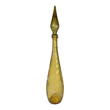 Bouteille de génie jaune orange en verre texturé diamant vagues, Verrerie