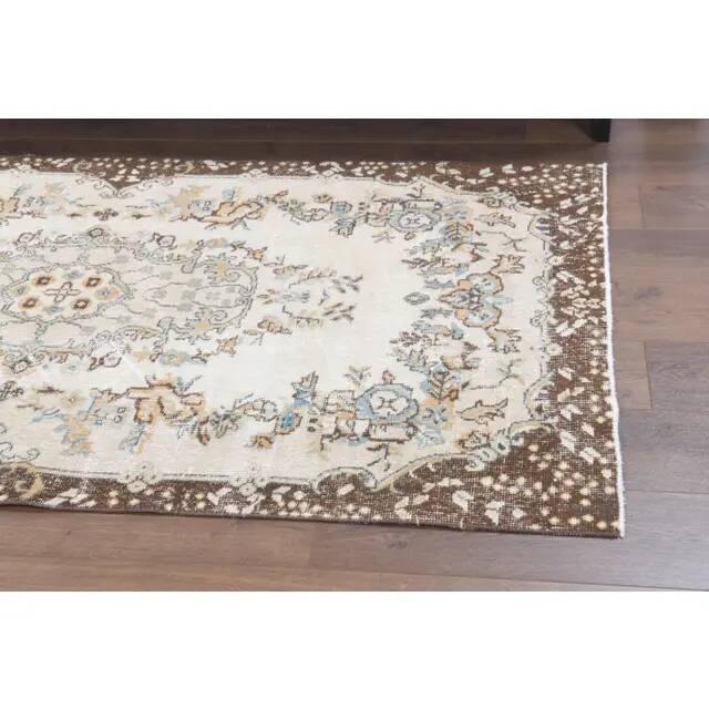 1970s Turkish Oushak Handmade Wool Cotton Beige Area Rug 114x197