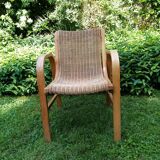 Rattan and wood armchair year 50