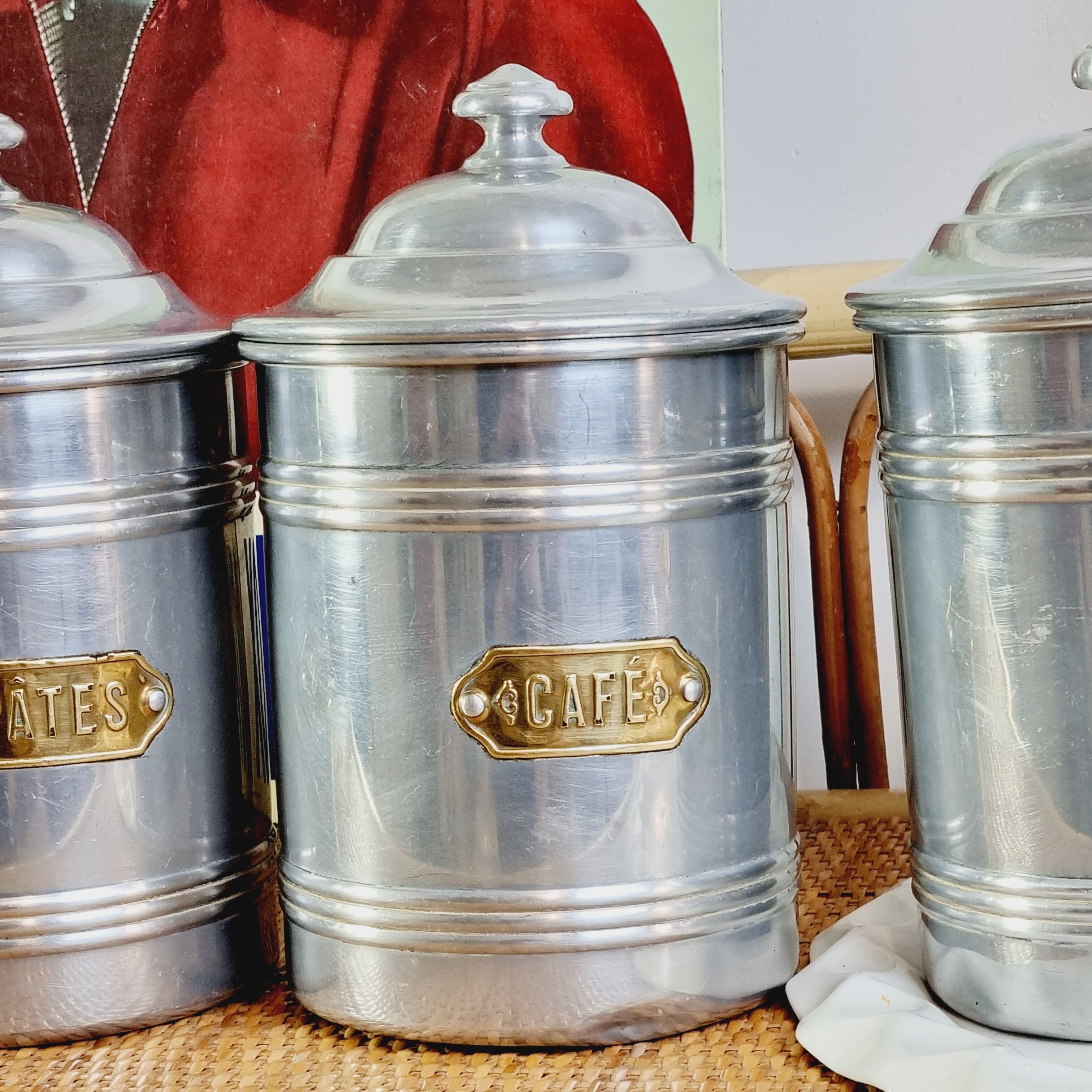 Set of 5 aluminum spice jar Tournus France