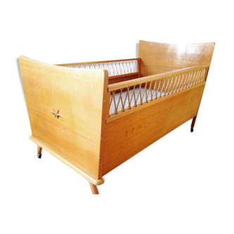 Vintage crib wood and rattan