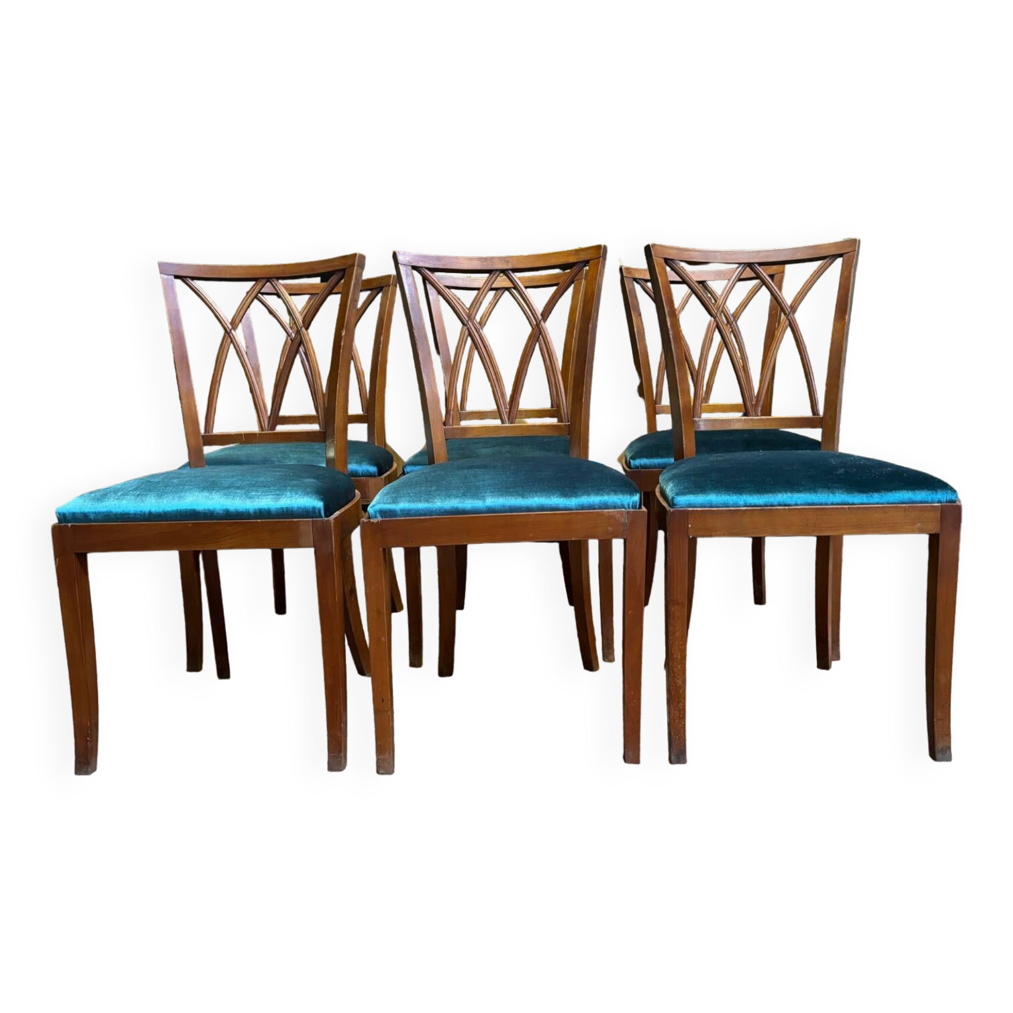 6 cherry wood chairs with openwork backs