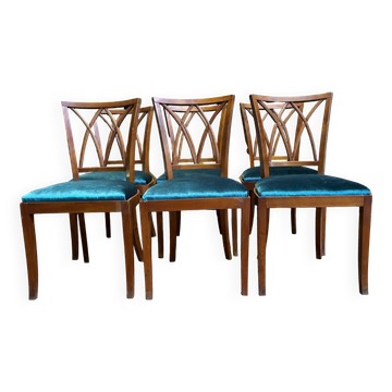 6 cherry wood chairs with openwork backs