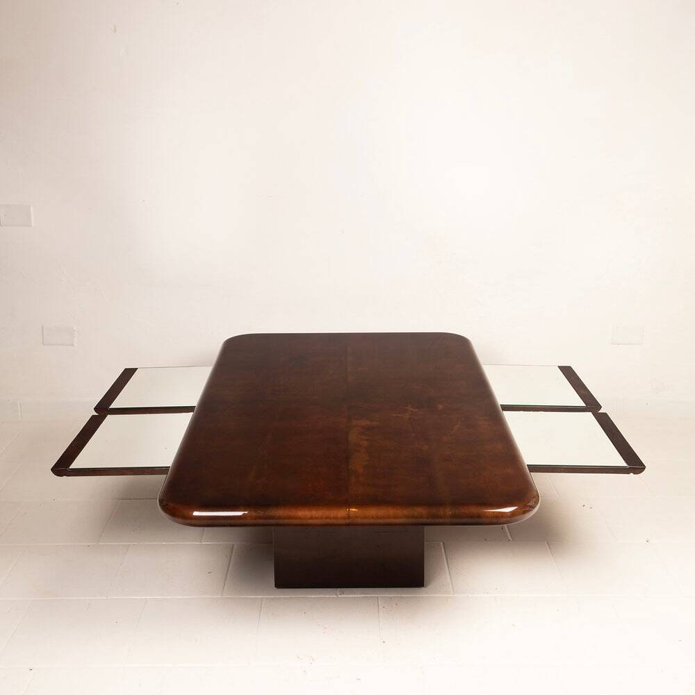 Coffee table model 2315 in parchment and mirrors by Giorgio Tura for Tura, 1980