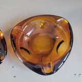 Set of 2 amber Reims glass ashtrays