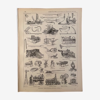 Lithographie gravure sur l'agriculture récolte de 1897