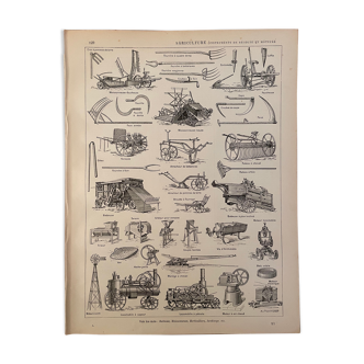 Lithographie gravure sur l'agriculture récolte de 1897