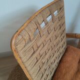Vintage rattan and braided rope armchair