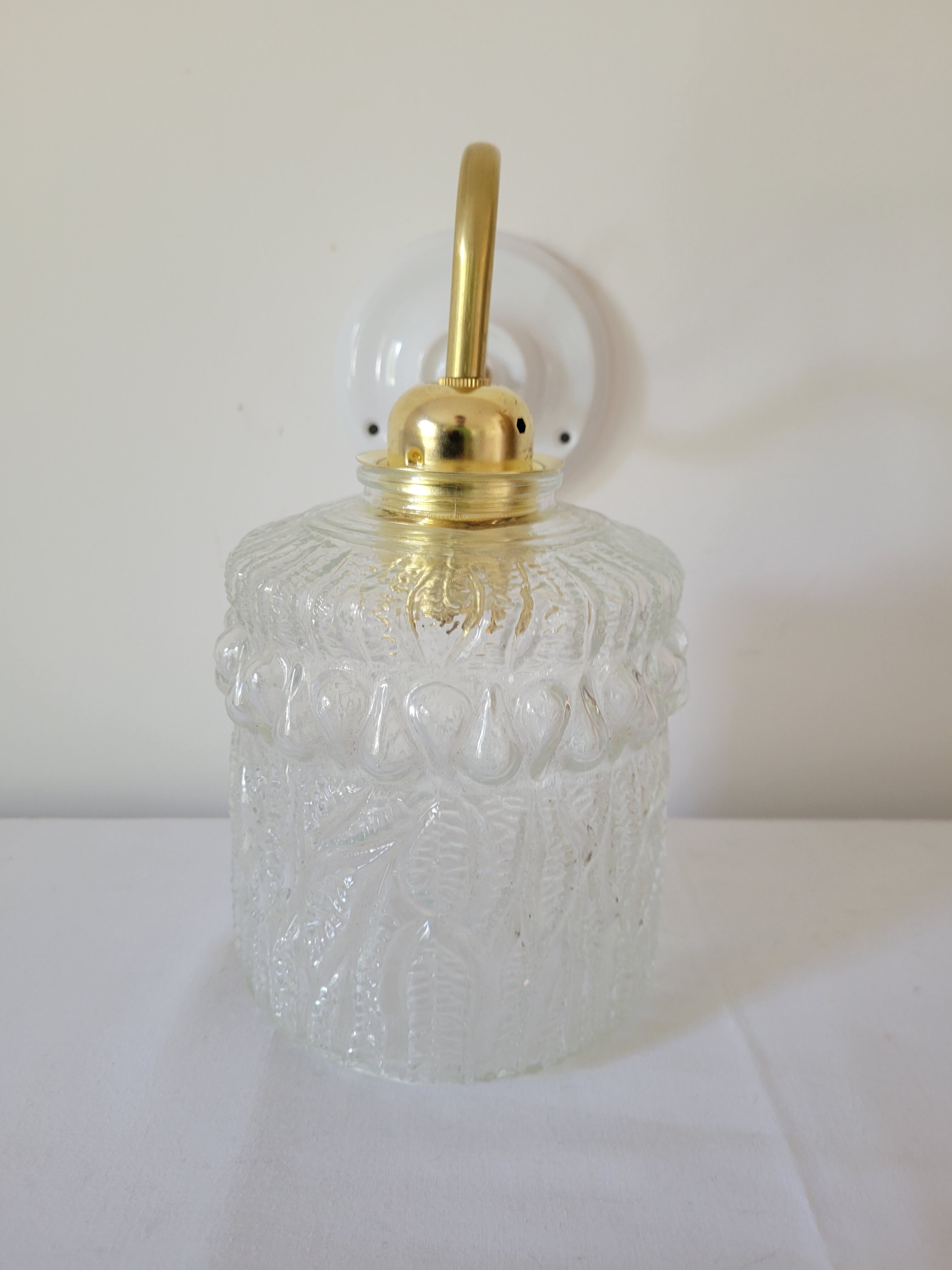 Porcelain, brass and glass wall lamp