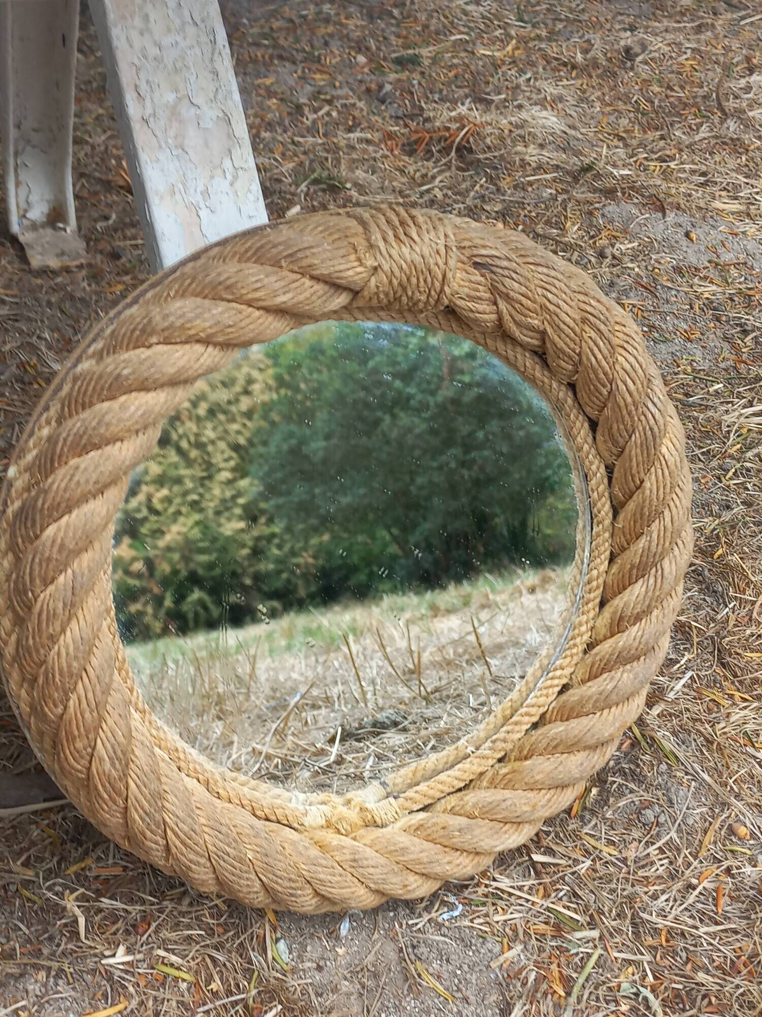 Set of 2 Audoux and Minet mirrors with rope from the 1950s.