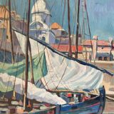 Painting of sailboats signed Francis Bott