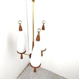 Vintage teak chandelier with white glass shades, 1960s