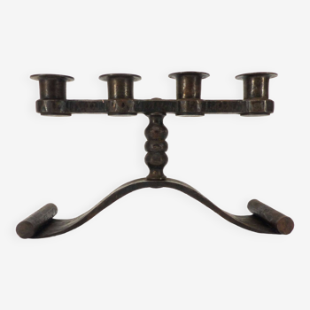 Art Deco brutalist wrought iron candlestick by Charles Piguet