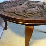 Mobilier d'Art Populaire Table Basse Circulaire Bois Massif Sculpté Années 30/40
