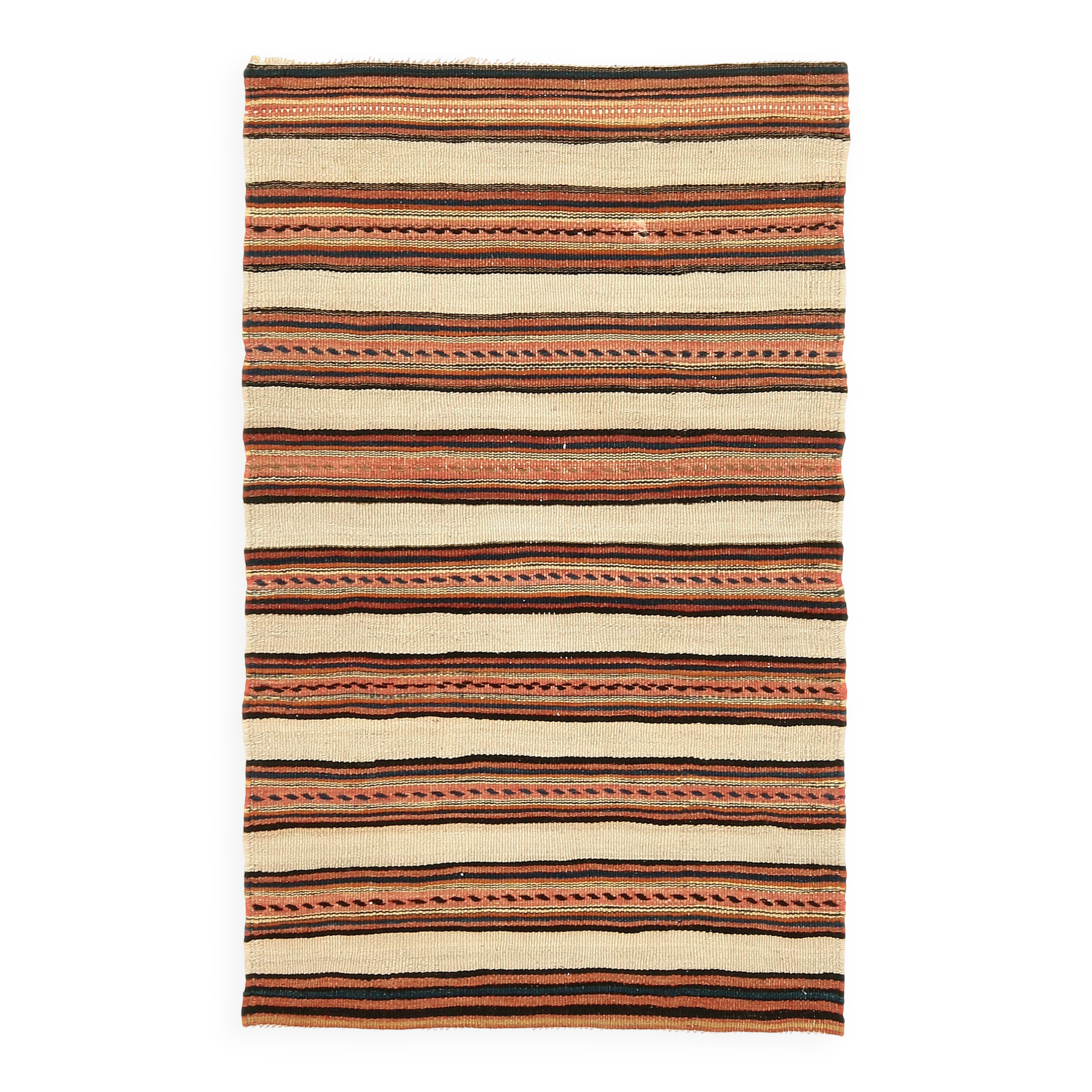 Vintage Kilim Strié Crème & Terracotta, Petit Tapis Boho 104x64 cm