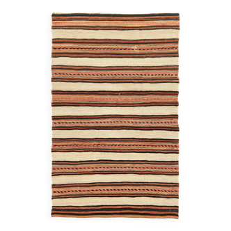 Vintage Kilim Strien Crème & Terracotta, Petit Tapis Boho 104x64 cm