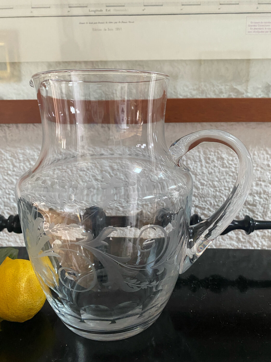Large engraved crystal jug for orangeade