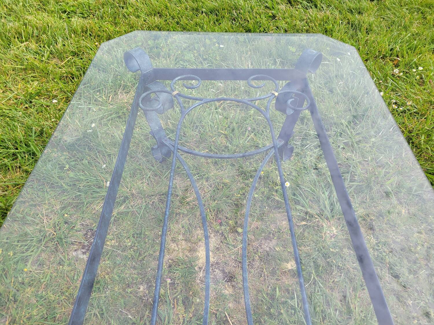 Italian glass and wrought iron coffee table