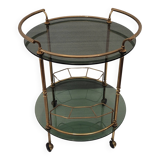 Auxiliary table / Barcart / Camarera Mid-century, Latón golden and crystal ahumado, 70's – Italia