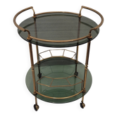 Auxiliary table / Barcart / Camarera Mid-century, Latón golden and crystal ahumado, 70's – Italia