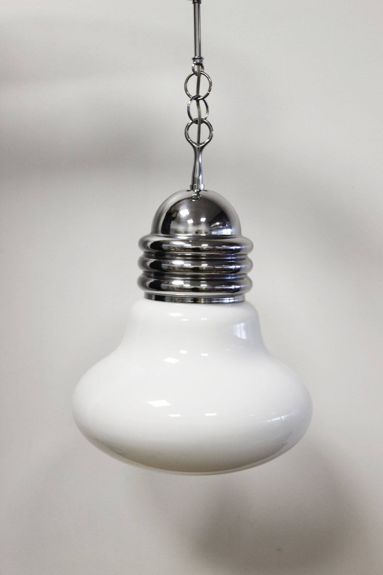 Vintage opaline & chrome bulb chandelier 1960s