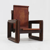 Vintage sculptural leather armchair by Anacleto Spazzapan, Italy 1970s