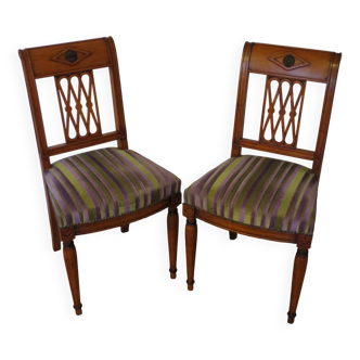 Lot de 2 chaises Tapisserie Violette et verte - Merisier