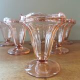 Set of 6 vintage pink glass ice cream cups