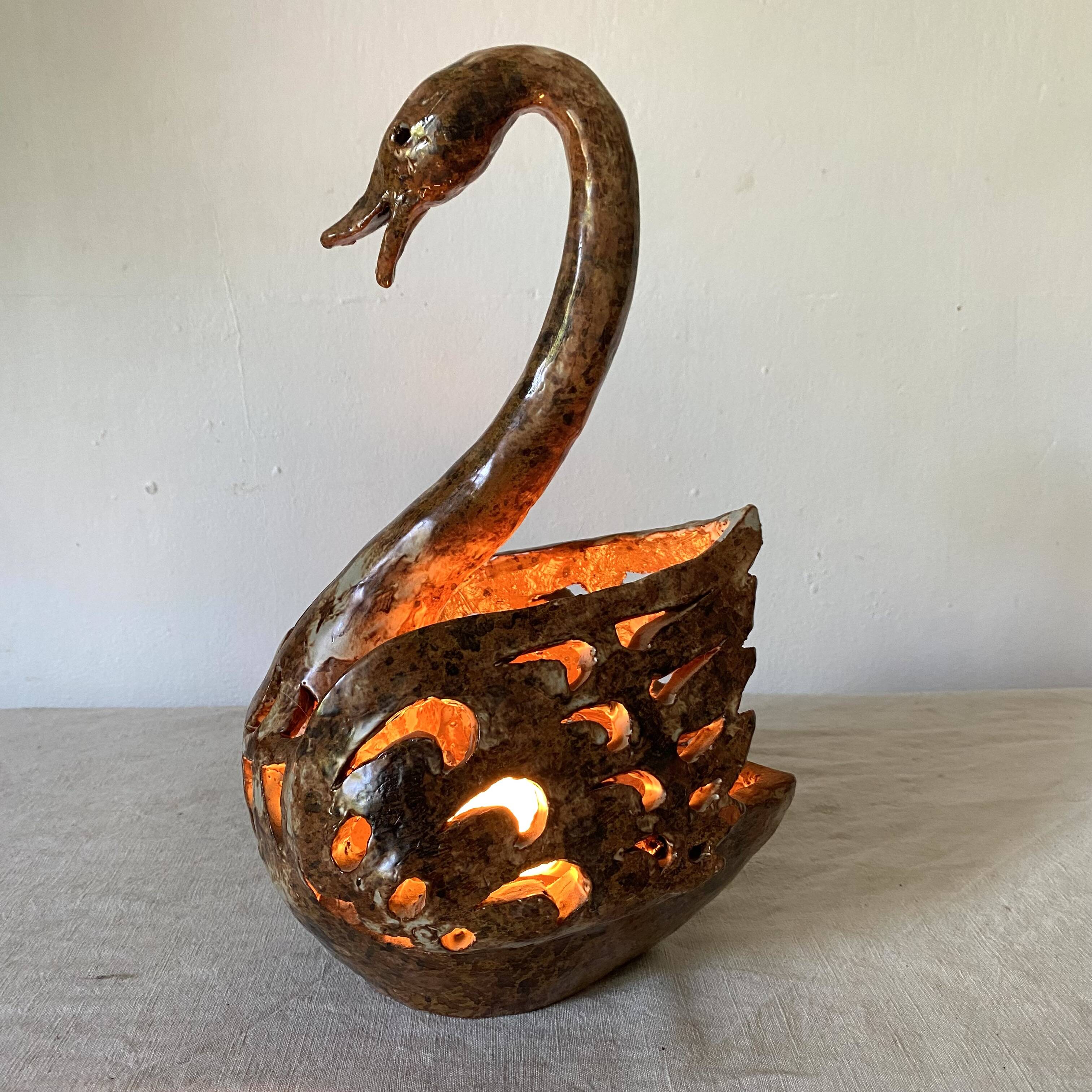 Lampe d'ambiance vintage cygne en grès