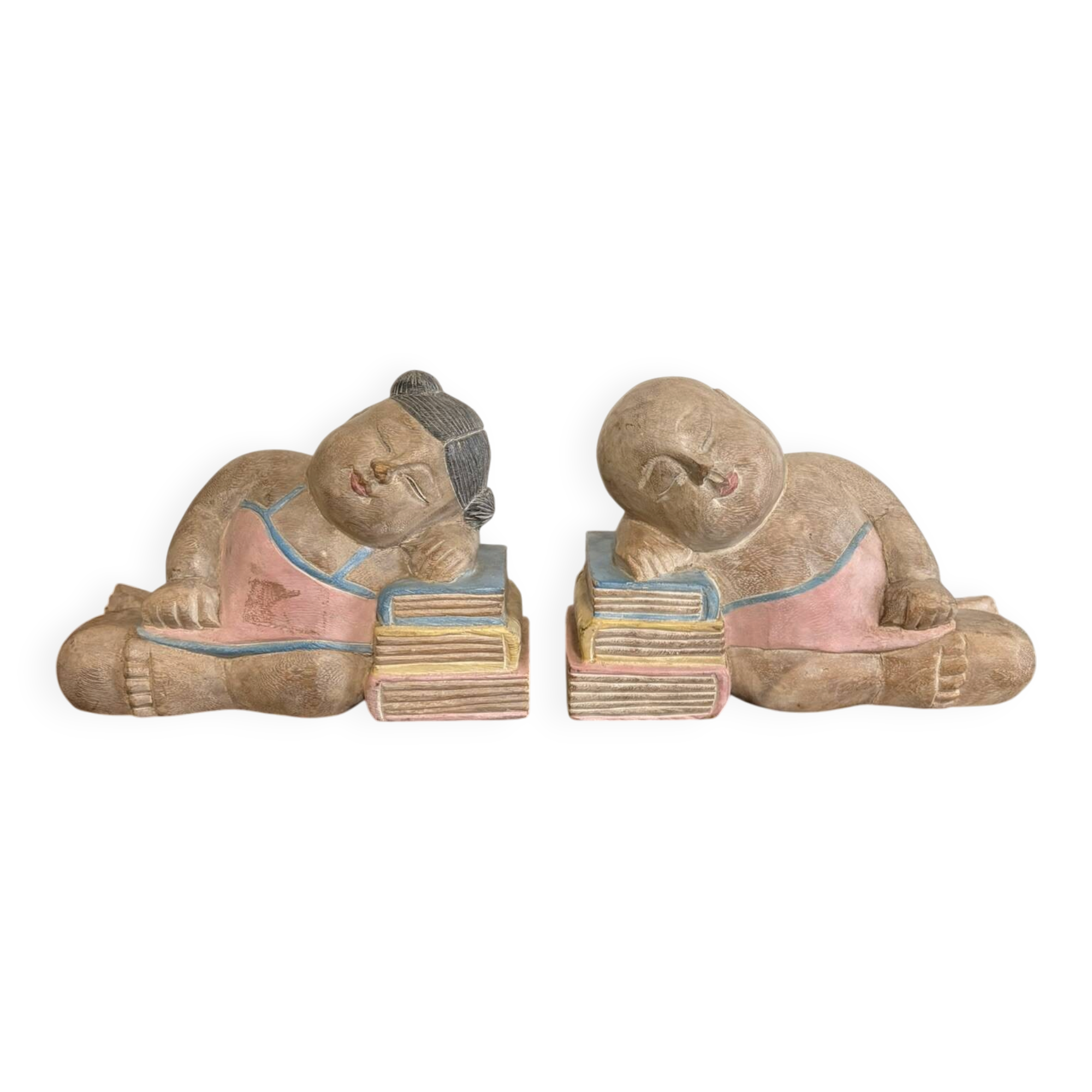 Old Pair of Asian Bookends Exotic Wood Asia Buddha