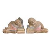 Old Pair of Asian Bookends Exotic Wood Asia Buddha