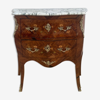 Curved chest of drawers in precious wood marquetry, Louis XV style