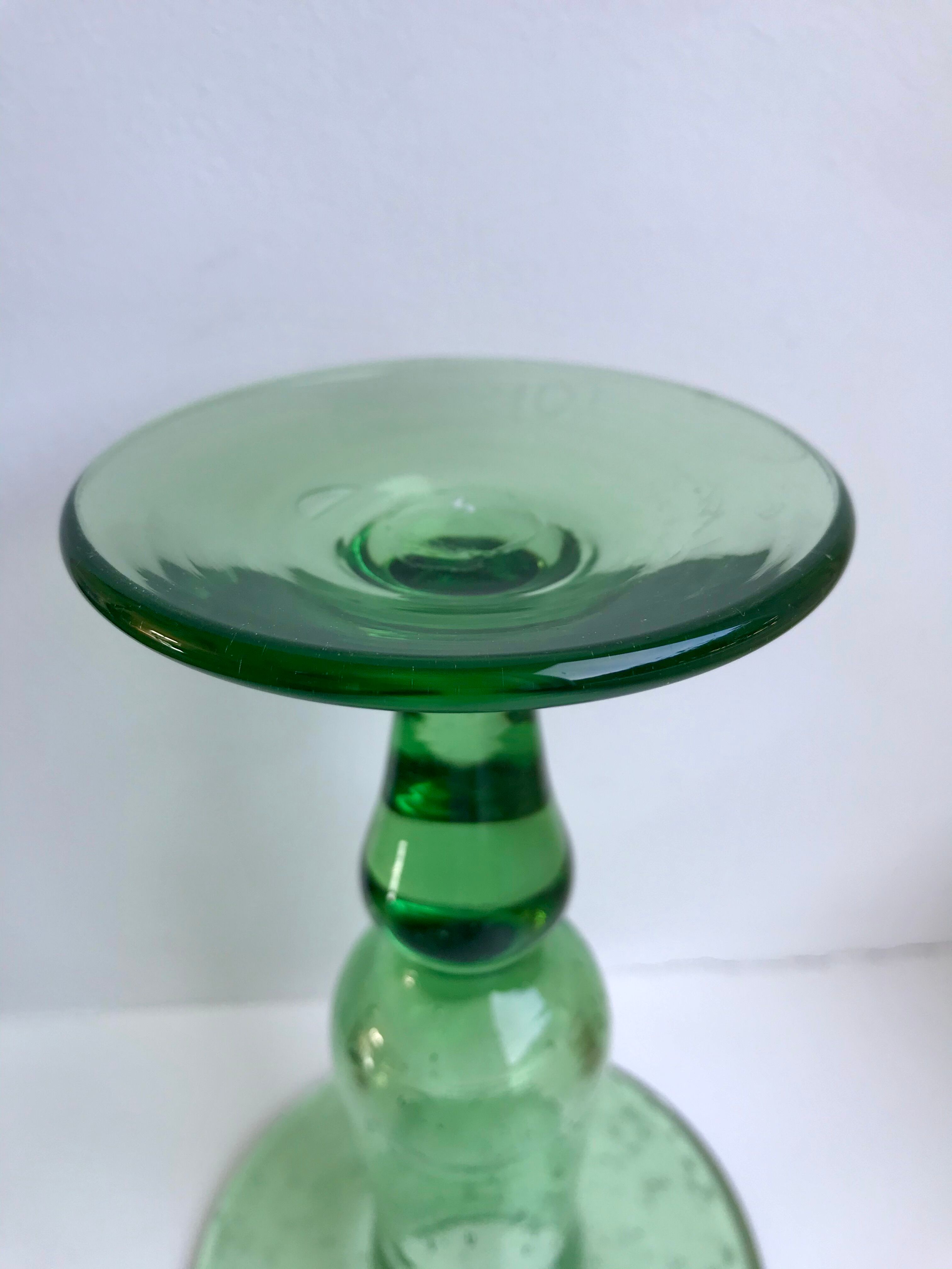 Biot bubble glass candle holder signed green years 60-70