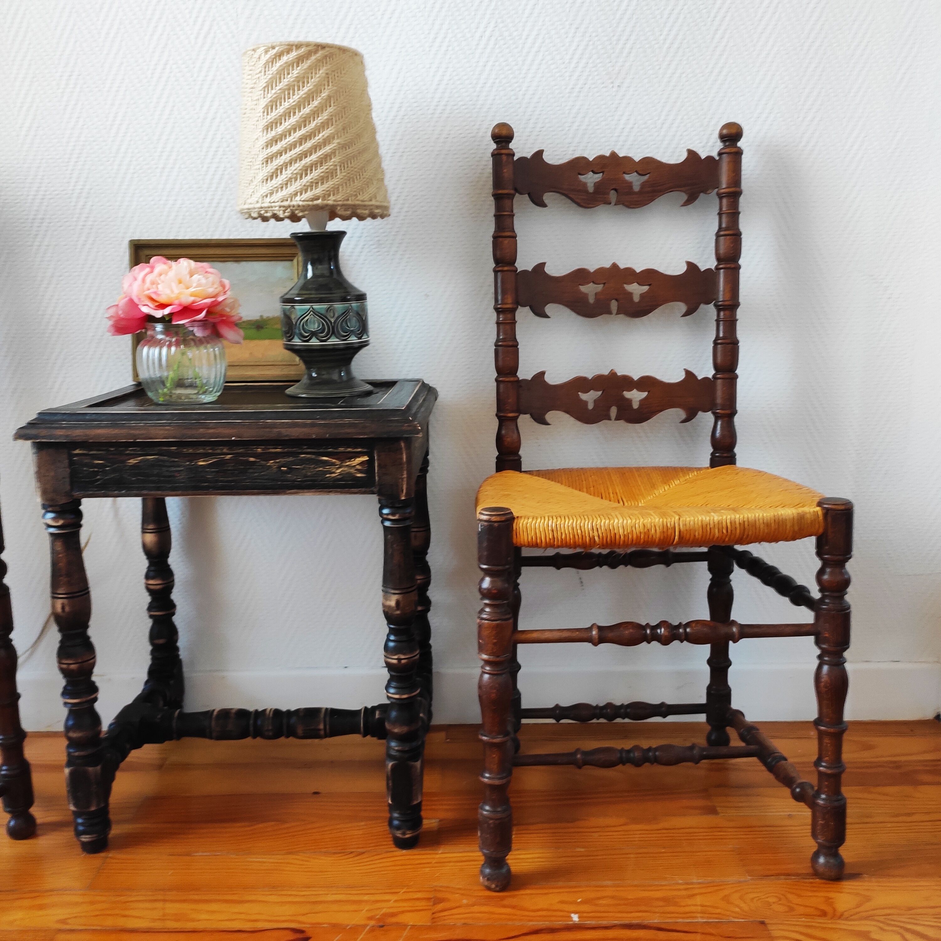Pair of old turned wood chairs