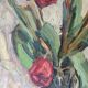 Vintage Still life with Tulips and apple, Oil Painting signed by M. Jonsson