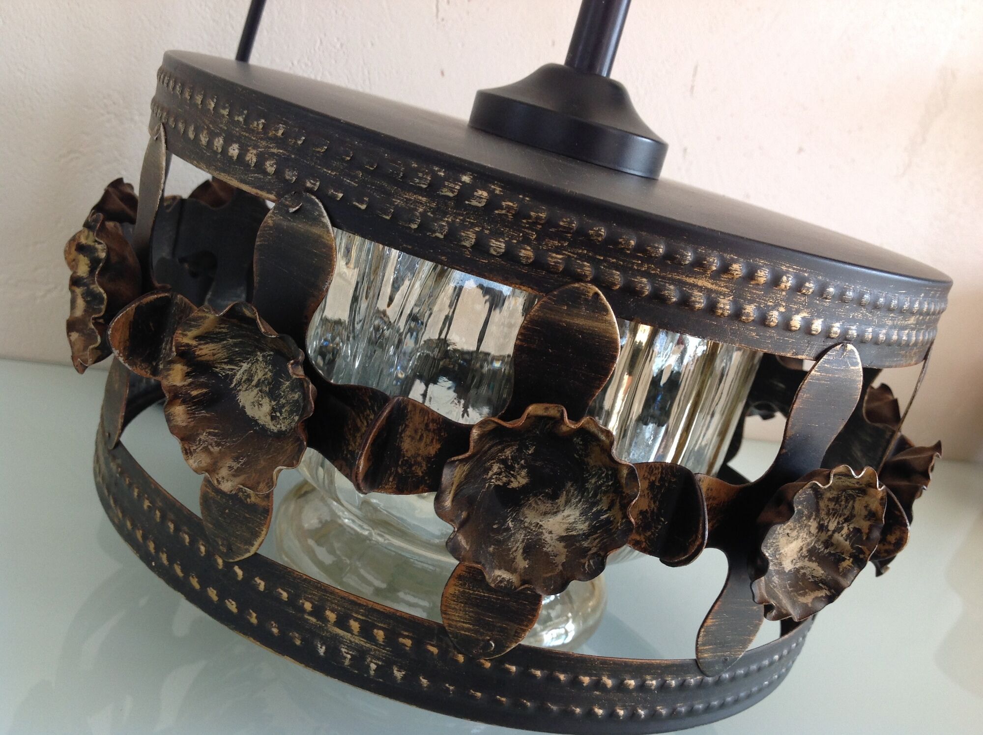 Suspension in enamelled amber glass / vintage 60s-70s