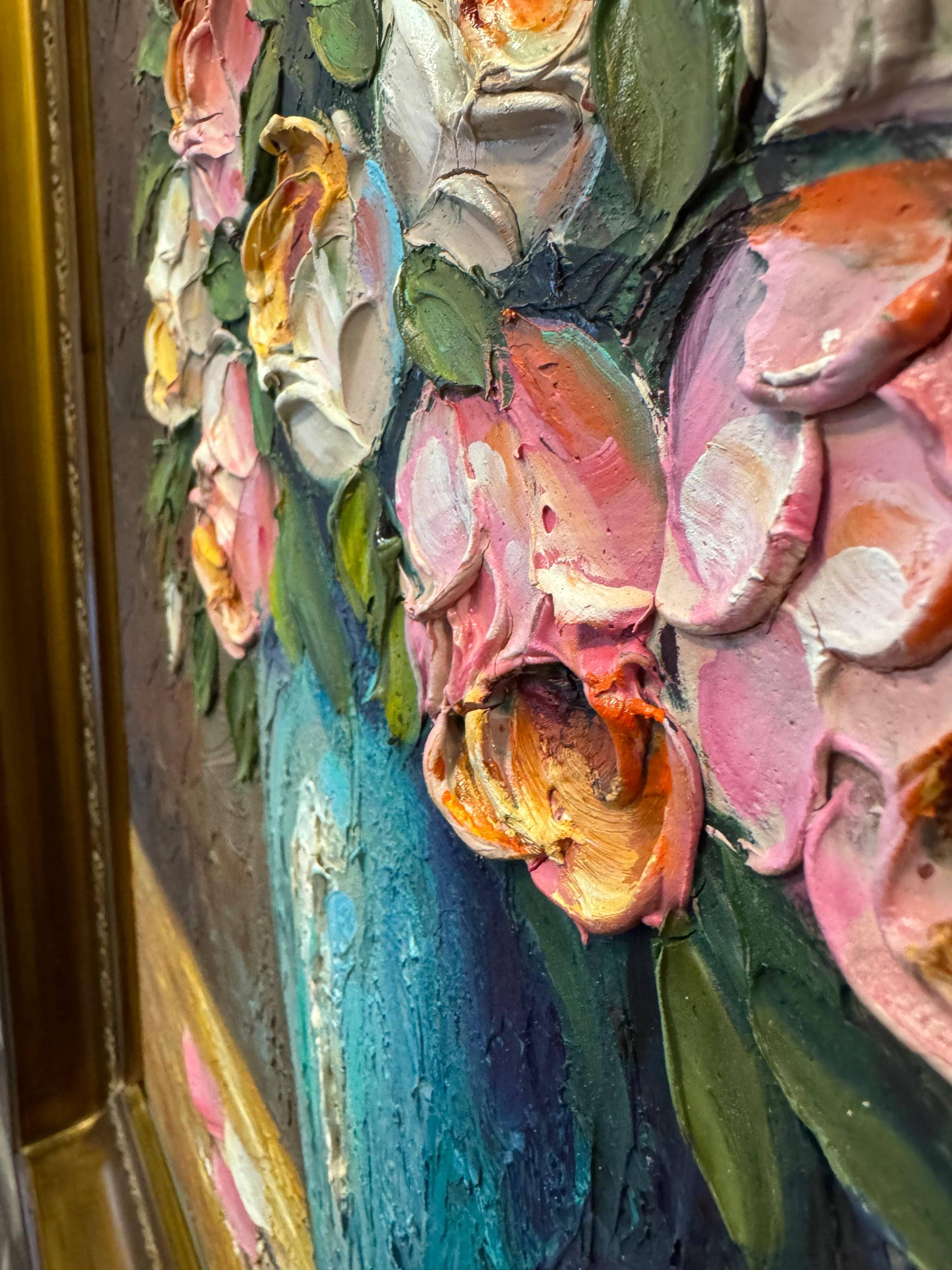 Pink and white flower pot painting