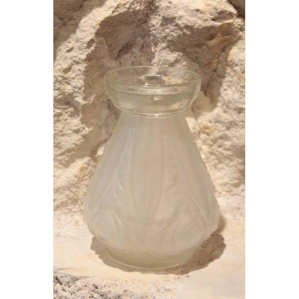 Vase or satin moulded glass hyacinth vase in Art Deco style circa 1930.
