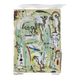 Mixed technique Art brut/Figurative art/Unique art signed Kabian 65X50 cm