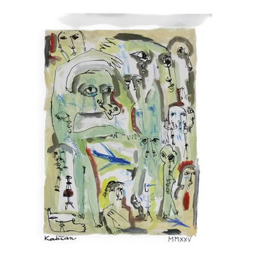Mixed technique Art brut/Figurative art/Unique art signed Kabian 65X50 cm