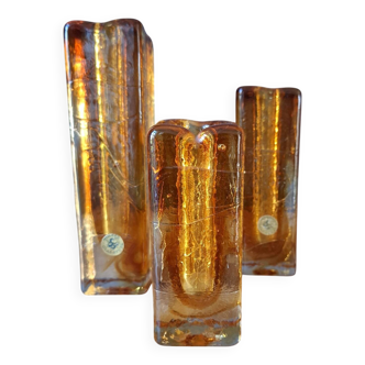 3 vases soliflores en verre ambré 1970