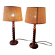 Pair of table lamps in turned wood, manual work
