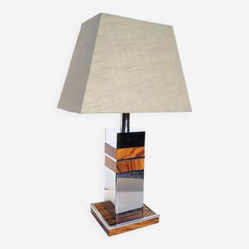 Vintage 1970 chrome and rosewood table lamp