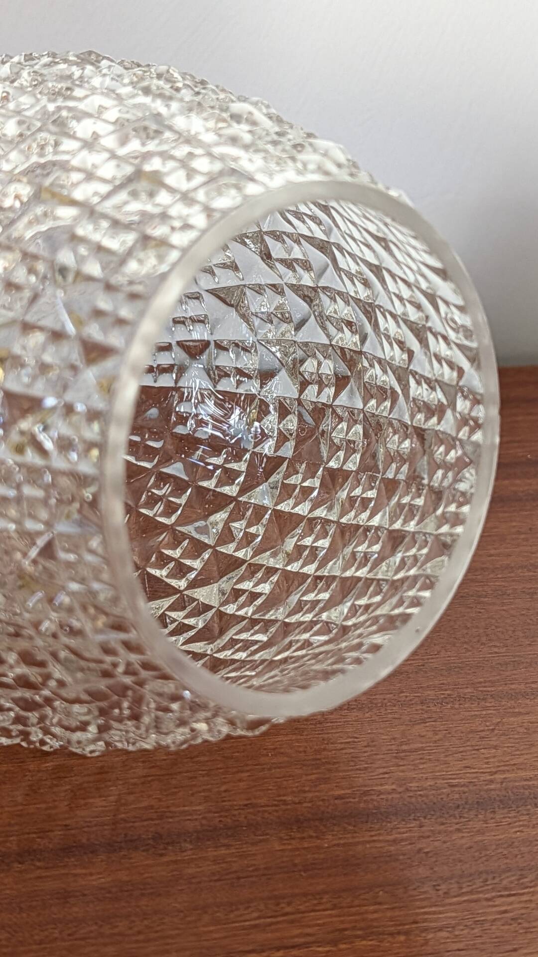 Facet-cut pressed glass pendant