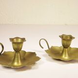 Pair of brass "flower" candlesticks