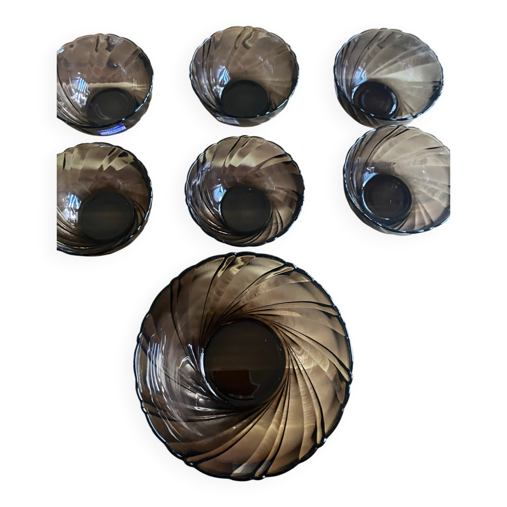 6 bowls + 1 large Duralex salad bowl beautiful Creole smoked glass