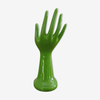 Main baguier soliflore en porcelaine vert pomme années 70